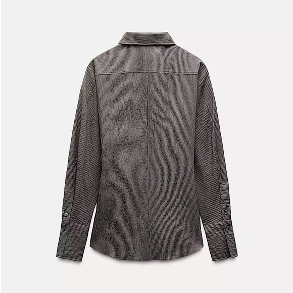 ZARA ZW COLLECTION STRIPED BUTTON DOWN SHIRT POCKET MODAL EDGY CAREER Gray L - Picture 2 of 12